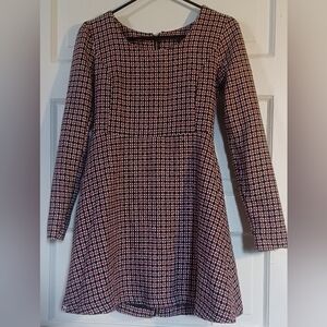 Kling Red and Black with white, Long Sleeve Dress with zipper on the back